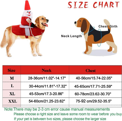 Christmas Dog Santa Claus Costume, Funny Pet Cat Halloween Cosplay, Riding, Red, Large, Polyester Cotton, Easy to Clean, Adjustable, Comfortable, Water Resistant, All Breeds, All Life Stages