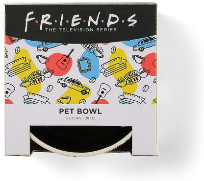 Birsppy Friends TV Show Doodle Ceramic Dog Food Bowl, 6 In, White and Black
