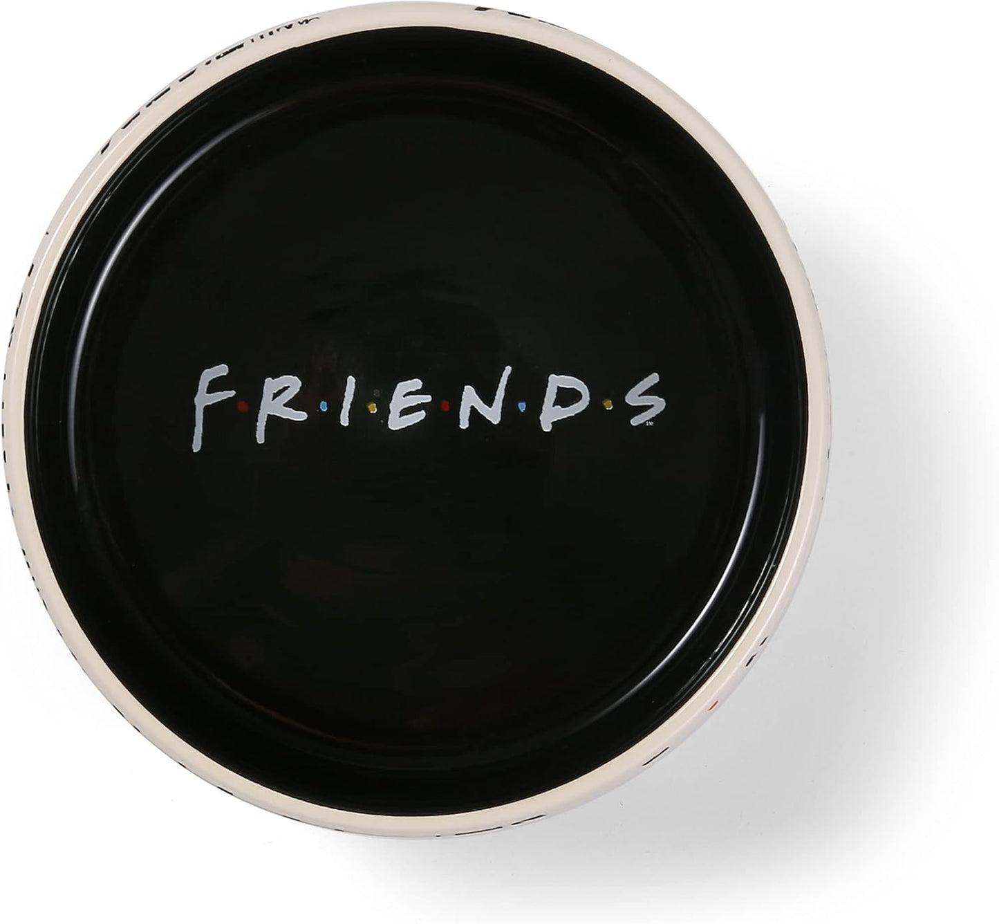 Birsppy Friends TV Show Doodle Ceramic Dog Food Bowl, 6 In, White and Black